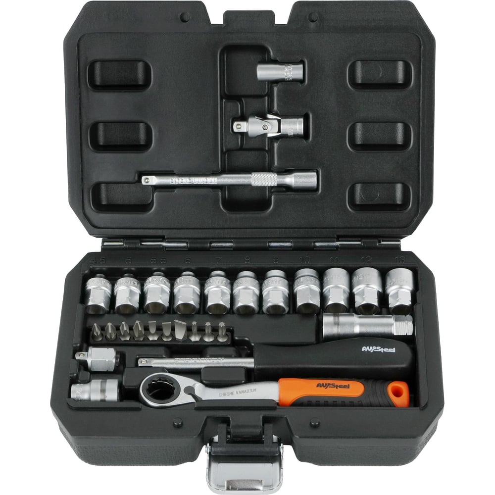 Изображение товара Набор проходных головок AV Steel 1/4 29 предметов профессиональный