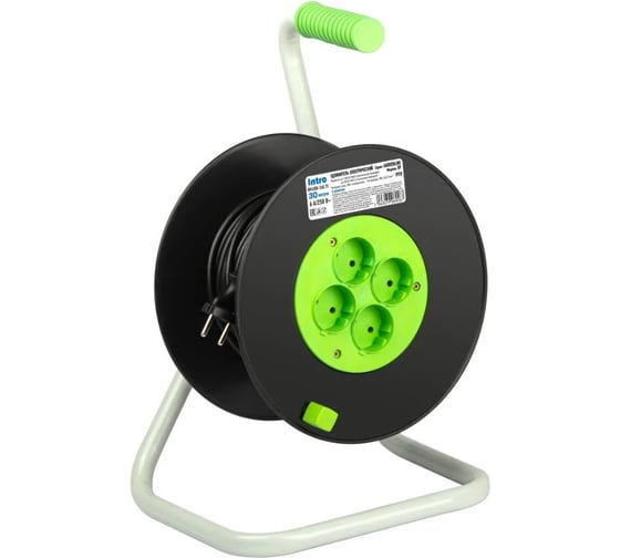Изображение товара Удлинитель силовой Intro RP4300 2x0.75 на пластиковой катушке без заземления 4 розетки 30м ПВС 2x0.75 Б0060381