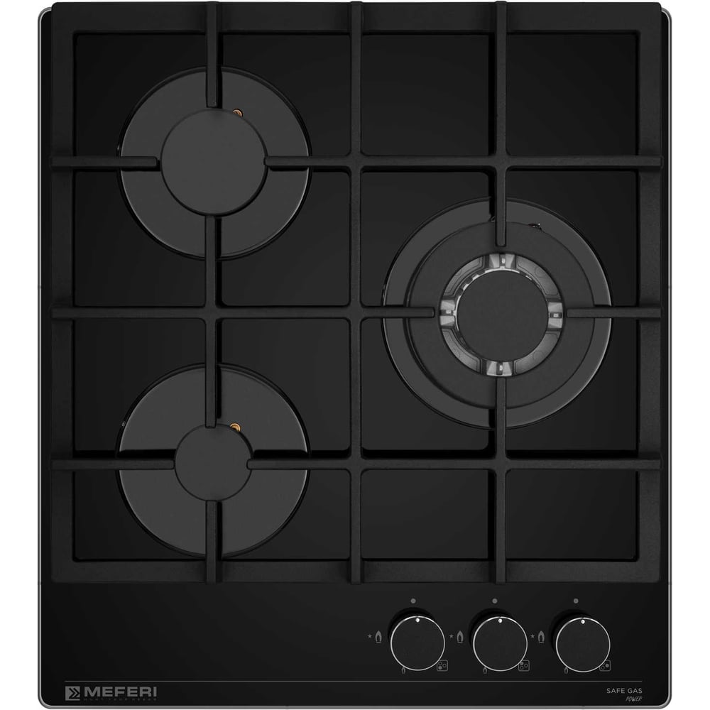 Изображение товара Газовая варочная панель MEFERI MGH453BK GLASS POWER с 3 конфорками и стеклянной поверхностью