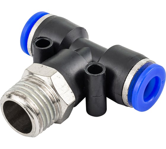 Изображение товара Фитинг Т-образный для пластиковых трубок 6 мм, с наружной резьбой 1/4" Rockforce RF-SPB06-02(2056)