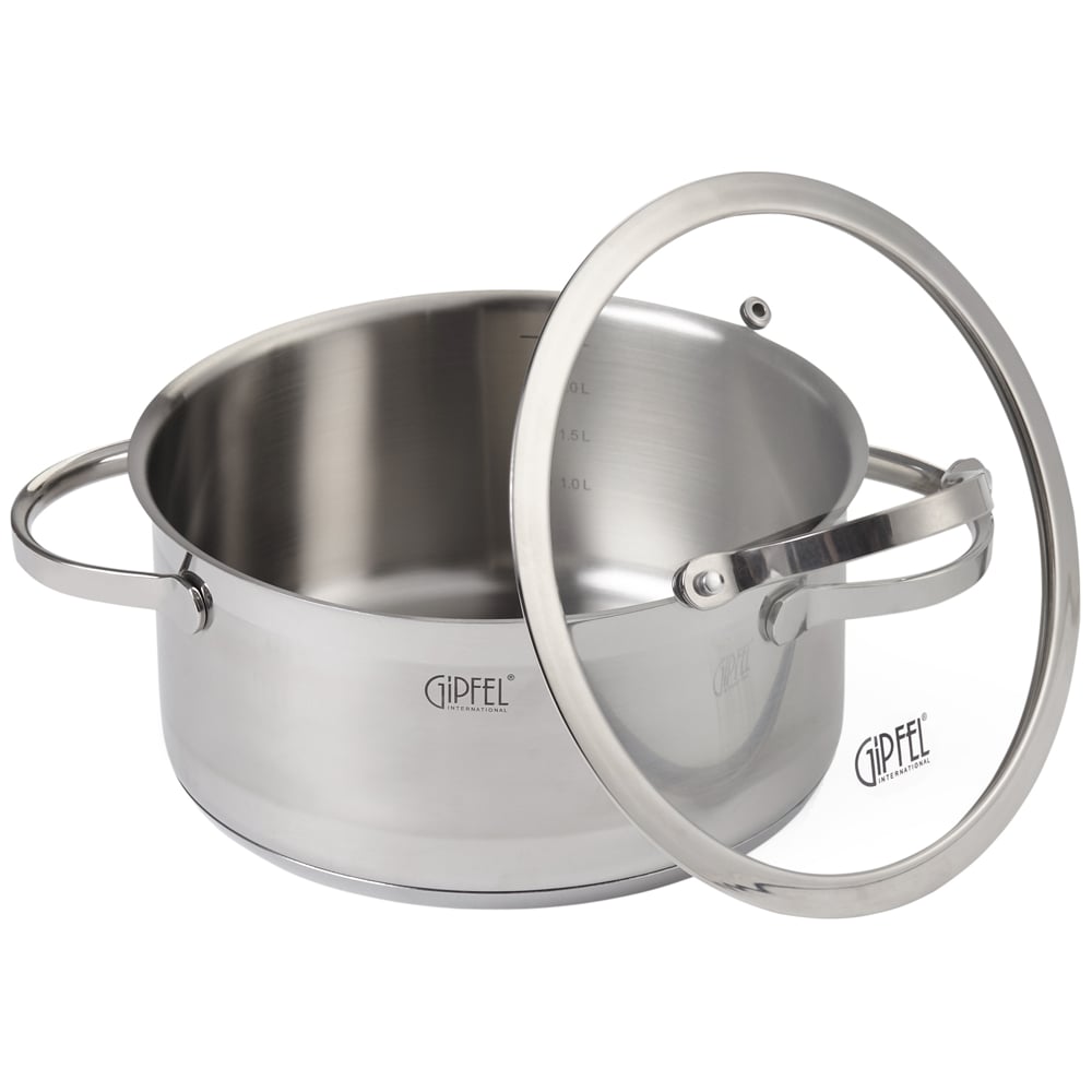 Изображение товара Кастрюля из нержавеющей стали Gipfel Victory 20 см, 2.8 л, стеклянная крышка