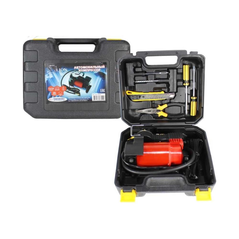 Изображение товара Компрессор Lion 35 л/мин, 12 В, в кейсе с набором инструментов