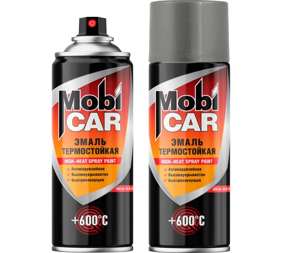 Изображение товара Аэрозольная эмаль термостойкая +600С  Mobicar 520 мл, серебристый 0538-9006 MC