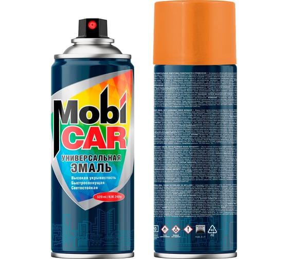 Изображение товара Аэрозольная эмаль универсальная Mobicar 520 мл, RAL 2004, чистый оранжевый глянцевый 0505-2004 MC