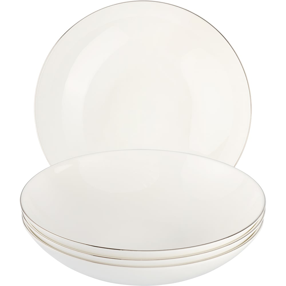 Изображение товара Набор суповых тарелок Gipfel Platinum 4 шт костяной фарфор серебристый ободок