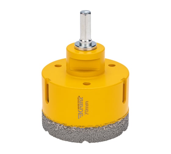 Изображение товара Коронка алмазная профессиональная по керамограниту и железобетону М14, вакуумное спекание, 70 мм, для УШМ KRANZ KR-92-1026