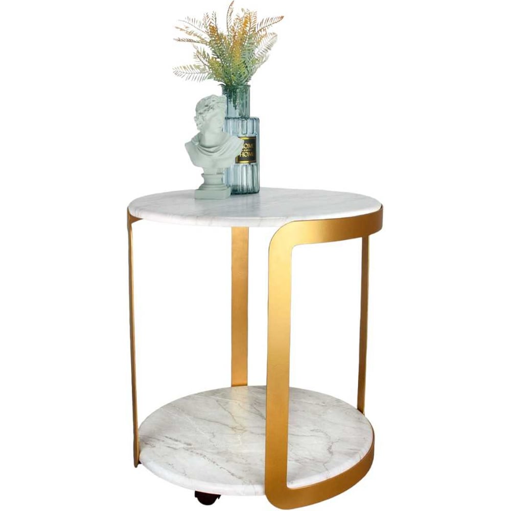 Изображение товара Круглый журнальный столик Callisto mobili на колесиках в стиле лофт Светлый мрамор/золото М020.0В70