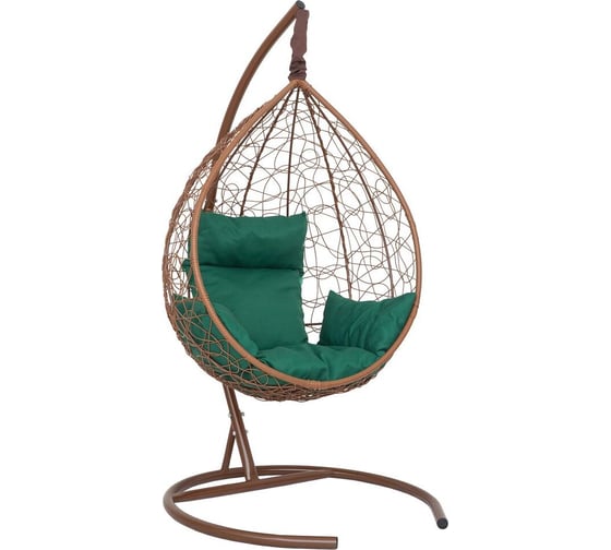 Изображение товара Подвесное кресло-кокон Лаура SEVILLA горячий шоколад + каркас, подушка зеленая SEV-1-403