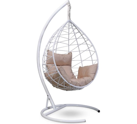 Изображение товара Подвесное кресло-кокон Лаура ALICANTE белый + каркас, подушка бежевая ALI 201