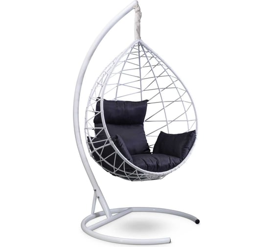 Изображение товара Подвесное кресло-кокон Лаура ALICANTE белый + каркас,подушка чёрная ALI 205