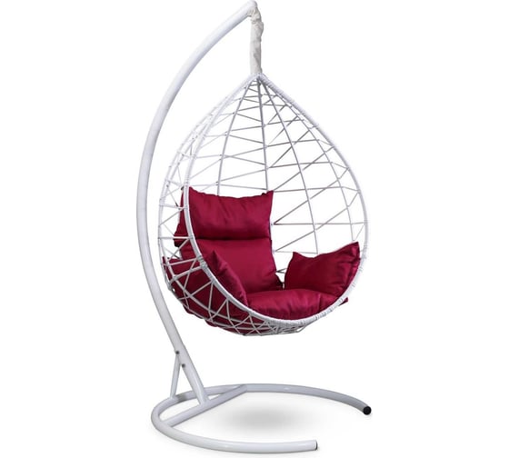Изображение товара Подвесное кресло-кокон Лаура ALICANTE белый + каркас,подушка бордо ALI 204
