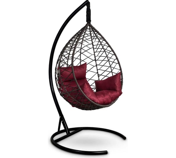 Изображение товара Подвесное кресло-кокон Лаура ALICANTE коричневый + коричневый каркас,подушка бордовая ALI 304