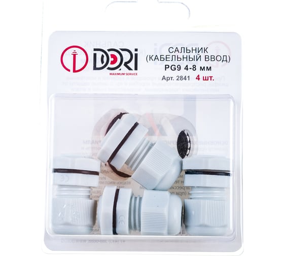 Изображение товара Сальник DORI PG 9, диаметр проводника 4-8мм, IP54, 4штуки/блистер 2841