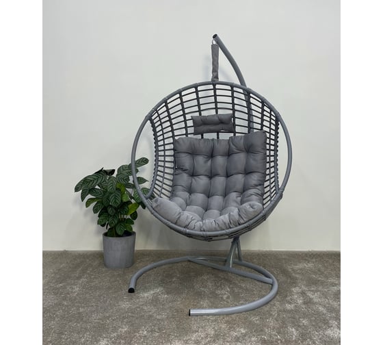 Изображение товара Подвесное кресло-кокон Лаура FLATA серый + каркас, подушка светло-серая FLT-211