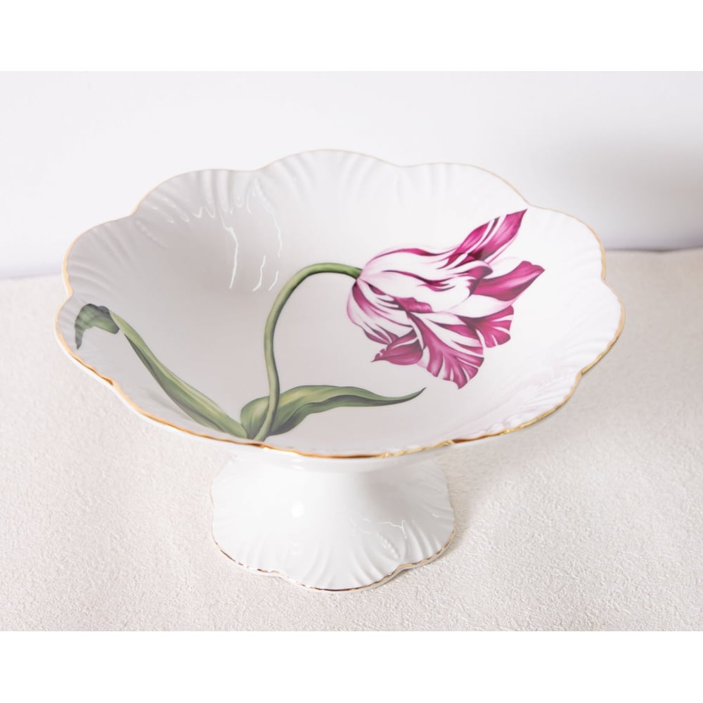 Изображение товара Фруктовница Pomi d'Oro P070119 из фарфора круглая для фруктов с цветочным дизайном