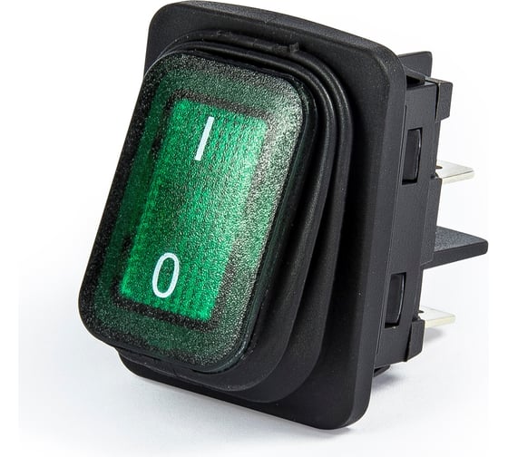 Изображение товара Клавишный выключатель Emas с подсветкой, зелёная клавиша, 1НО, 250В AC, 16А A54B1Y11