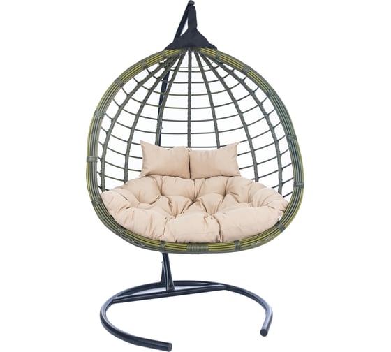 Изображение товара Подвесное двухместное кресло-кокон Лаура HASTA бамбук + каркас, подушка бежевая HST-502