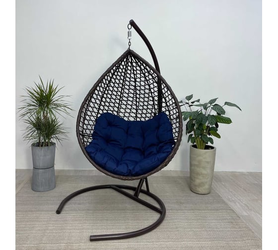 Изображение товара Подвесное кресло-кокон Лаура Montblanc коричневый + каркас, подушка синяя MONB 310