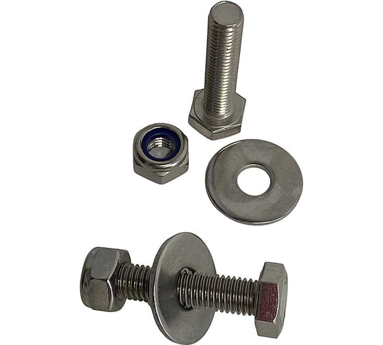 Изображение товара Болт нержавеющий 23 БОЛТА 8x50 мм DIN933 со стоп гайкой и шайбой,10шт 33364