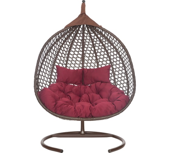 Изображение товара Подвесное двухместное кресло-кокон Лаура ФИДЖИ коричневый +каркас, подушка бордовая FID 304