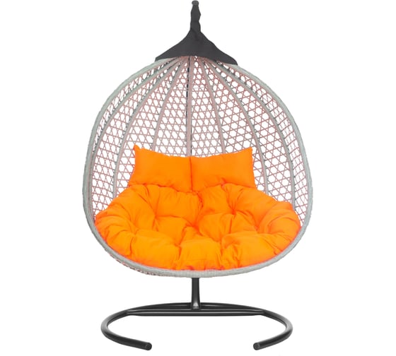 Изображение товара Подвесное двухместное кресло-кокон Лаура ФИДЖИ серый + каркас, подушка оранжевая FID 512