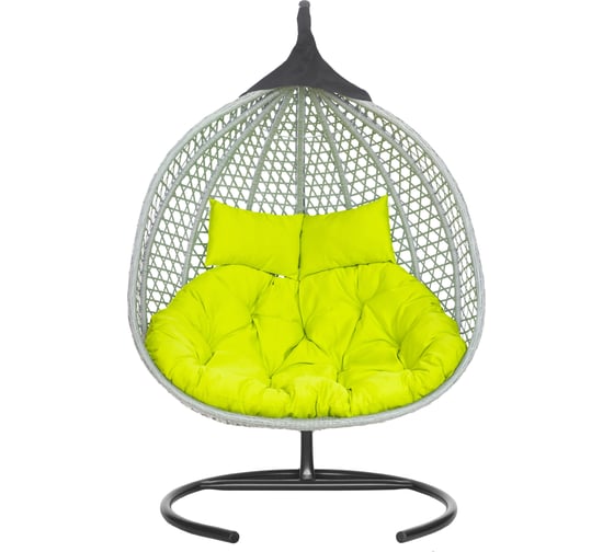 Изображение товара Подвесное двухместное кресло-кокон Лаура ФИДЖИ серый + каркас, подушка салатовая FID 503/1