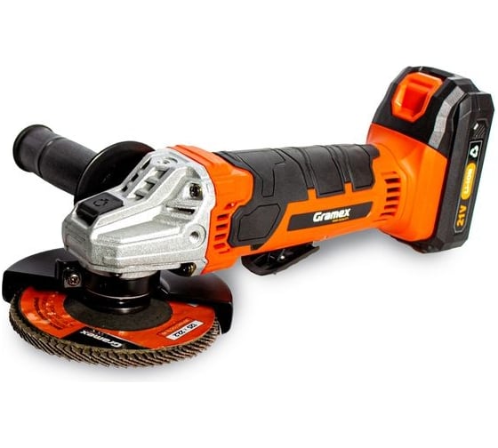 Изображение товара Аккумуляторная угловая шлифмашина Gramex HBC-200 (21В, 125х22,2 мм диск, аккум Li-2А/ч, ЗУ) кейс (1/4) 018510