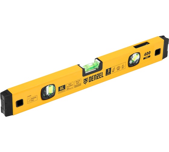 Изображение товара Уровень алюминиевый Denzel магнит, фрезерованный, 3 глазка (1 зеркальный), 0,5 мм/м, 400 мм 33690