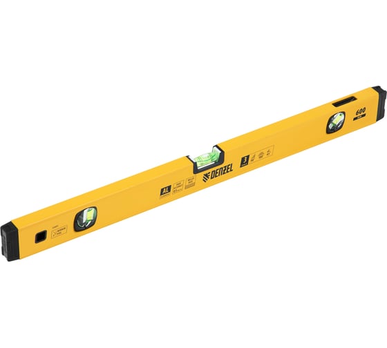 Изображение товара Уровень алюминиевый Denzel магнит, фрезерованный, 3 глазка (1 зеркальный), 0,5 мм/м, 600 мм 33691