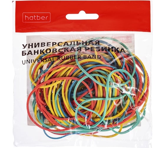 Изображение товара Резинка банковская HATBER цветная диаметр 50 мм, длина 80 мм 083969