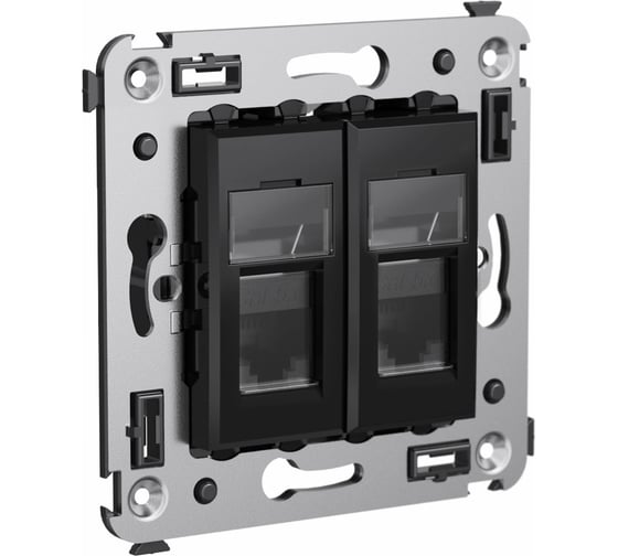 Изображение товара Двойная экранированная розетка DKC, Avanti, черный квадрат, RJ45, в стену, 5e 4402364