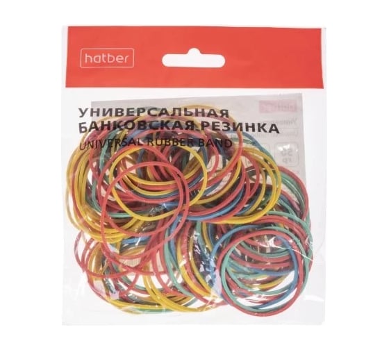 Изображение товара Резинка банковская HATBER цветная диаметр 38 мм, длина 60 мм 083964