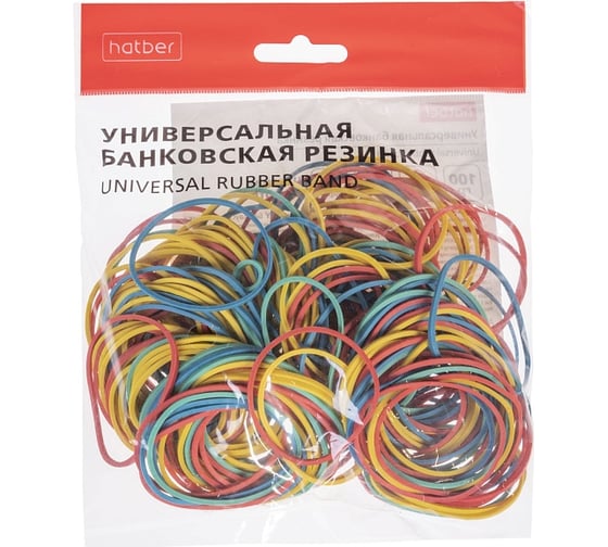Изображение товара Резинка банковская HATBER цветная диаметр 38 мм, длина 60 мм 083965