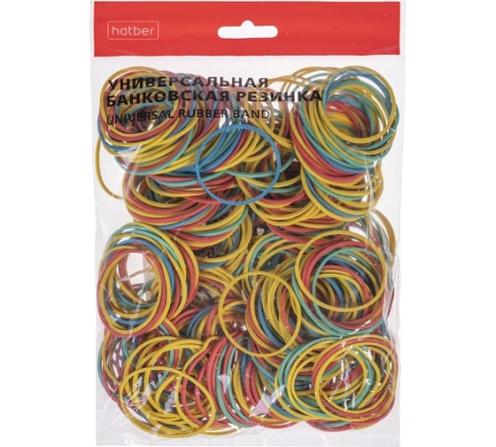 Изображение товара Резинка банковская HATBER цветная диаметр 38 мм, длина 60 мм 083966