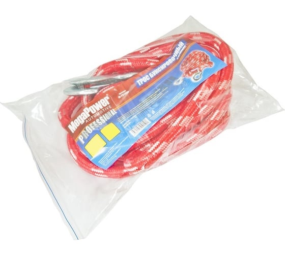 Изображение товара Буксировочный трос MEGAPOWER PREMIUM 7000 кг, 5 м, с крюками, в пакете M-75705P