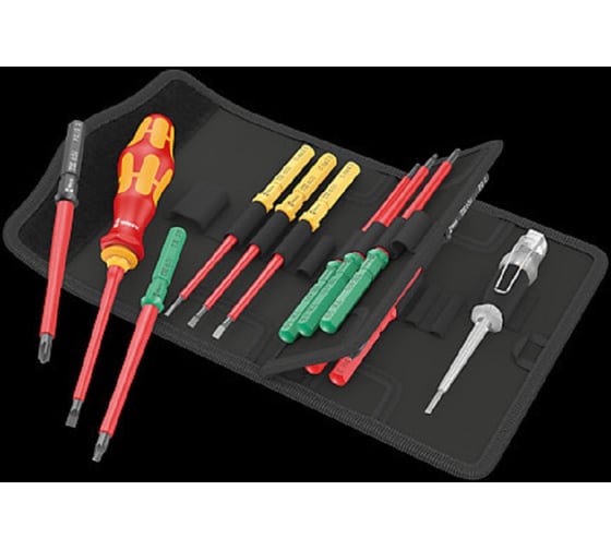 Изображение товара Набор насадок WERA Kraftform Kompakt VDE 16 Universal 1 Tool Finder с отвёрткой-битодержателем и пробником, 16 предметов WE-006607