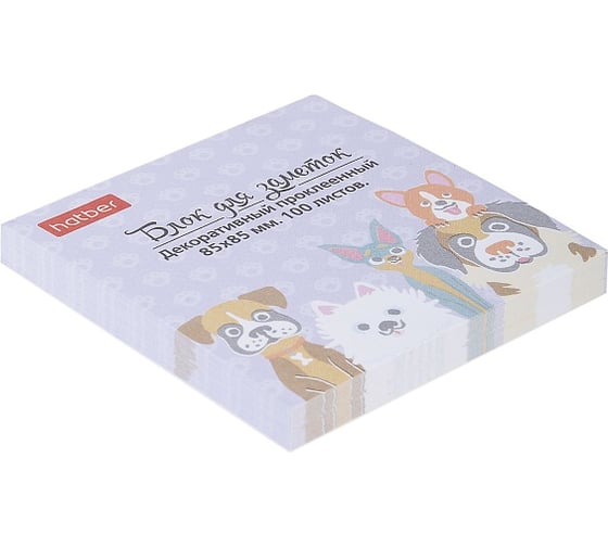 Изображение товара Блок для заметок HATBER на клею 85x85 мм 100 листов DOGS в пленке 083612