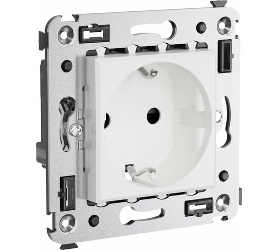 Изображение товара Розетка DKC, Avanti, белое облако, с защитными шторками, в стену, 2PE 4400003