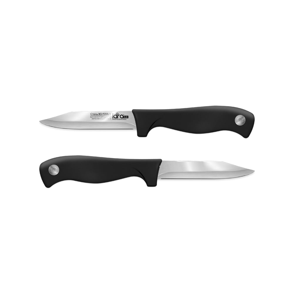 фото Нож для очистки lara soft touch 8.9см/3,5, чёрная ручка, блистер lr05-48