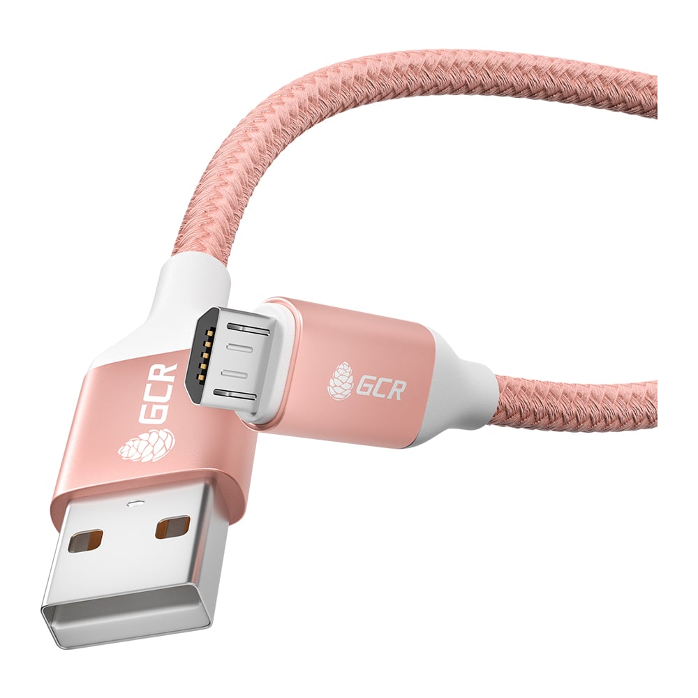 фото Кабель microusb gcr qc 1.0m быстрая зарядка, розовый нейлон, al корпус розовый, белый пвх viv52i473