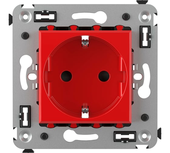 Изображение товара Розетка DKC, Avanti, красный квадрат, с защитными шторками, в стену, 2PE 4401003