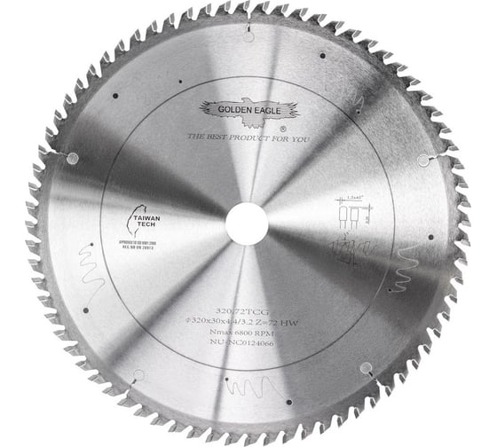 Изображение товара Пила дисковая HW основная 320x30x4.4/3.2 мм, Z72, TR-F, Schelling Golden Eagle TL00001331