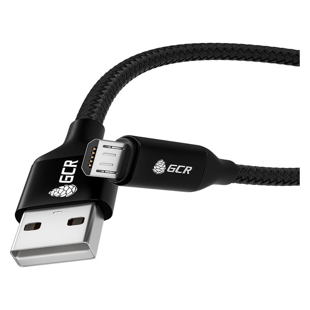 фото Кабель microusb gcr qc 1.0m быстрая зарядка, черный нейлон, al корпус черный, черный пвх viv52i475