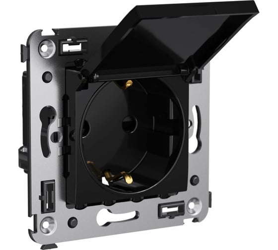 Изображение товара Розетка с крышкой DKC, Avanti, Черный квадрат, в стену, 2PE 4402013