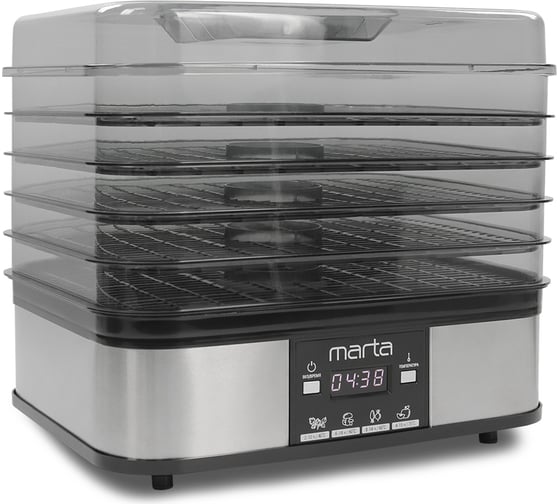 Изображение товара Сушилка для овощей и фруктов MARTA MT-FD1887D 10 поддонов: 5+3 для ягод+2 для пастилы, черный жемчуг 37686