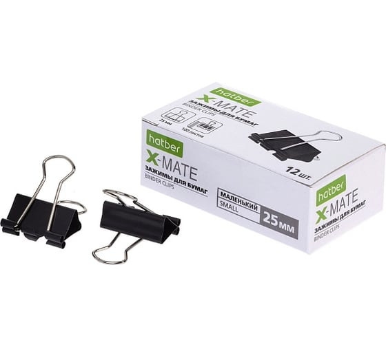 Изображение товара Зажимы для бумаг HATBER X-Mate 25 мм черные 12 шт 083717