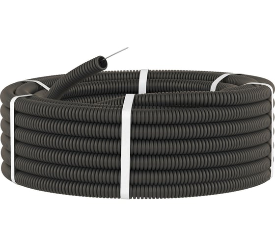 Изображение товара Гибкая гофрированная труба с протяжкой DKC, ПНД, д16мм, лёгкая, 25м, цвет черный 7171625