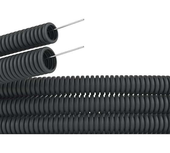 Изображение товара Гибкая гофрированная труба с протяжкой DKC, ПНД, д20мм, лёгкая, 25м, цвет черный 7172025