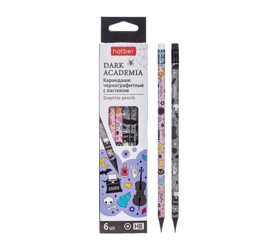 Изображение товара Набор чернографитных карандашей HATBER круглый корпус, 6 шт., Dark Academia 082774