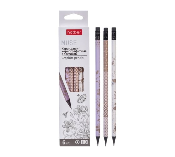 Изображение товара Набор чернографитных карандашей HATBER круглый корпус, 6 шт., Muse 083259
